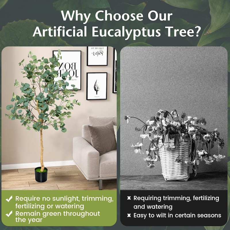 Costway 1/2 PCS 5.5FT Artificial Tree Fake Eucalyptus Tree for Living