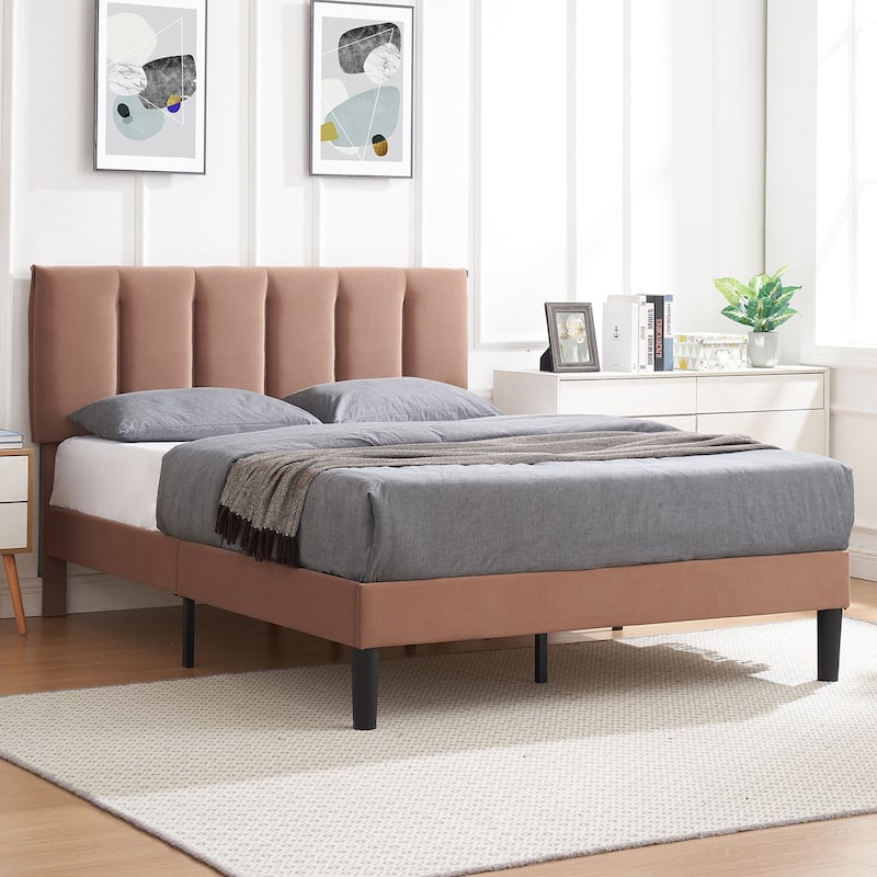 Javlergo Velvet Upholstered Platform Bed Frame with Adjustable Headboard