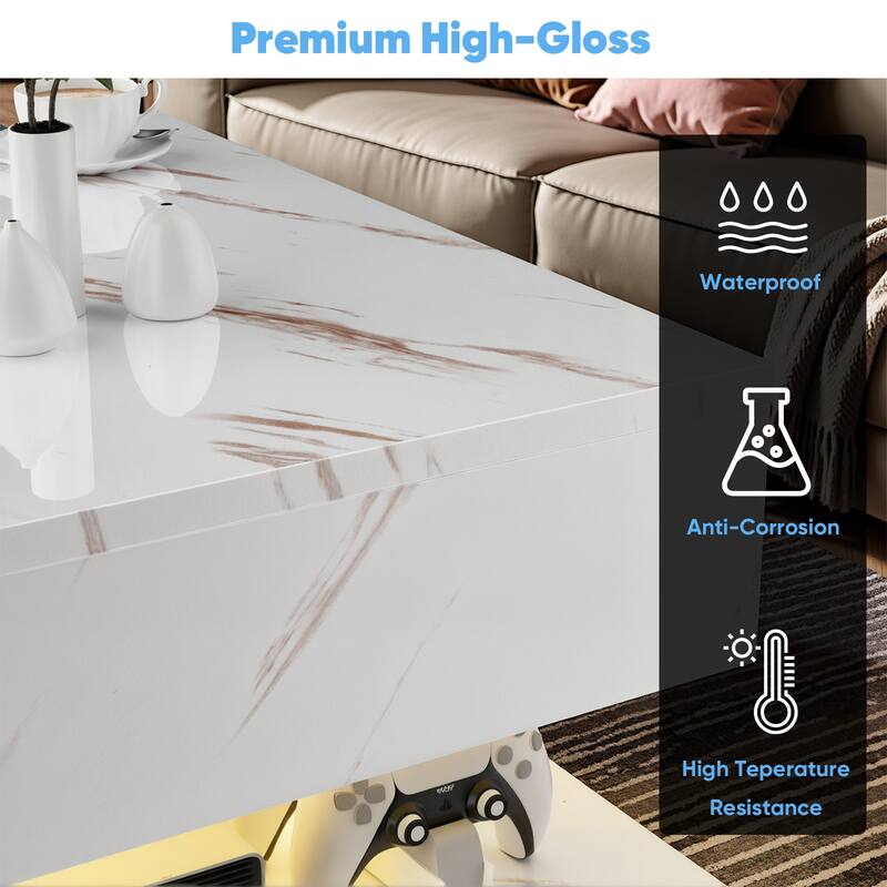 Pocassy Double-Layer Center Tables with LED Light 47.2 Inch
