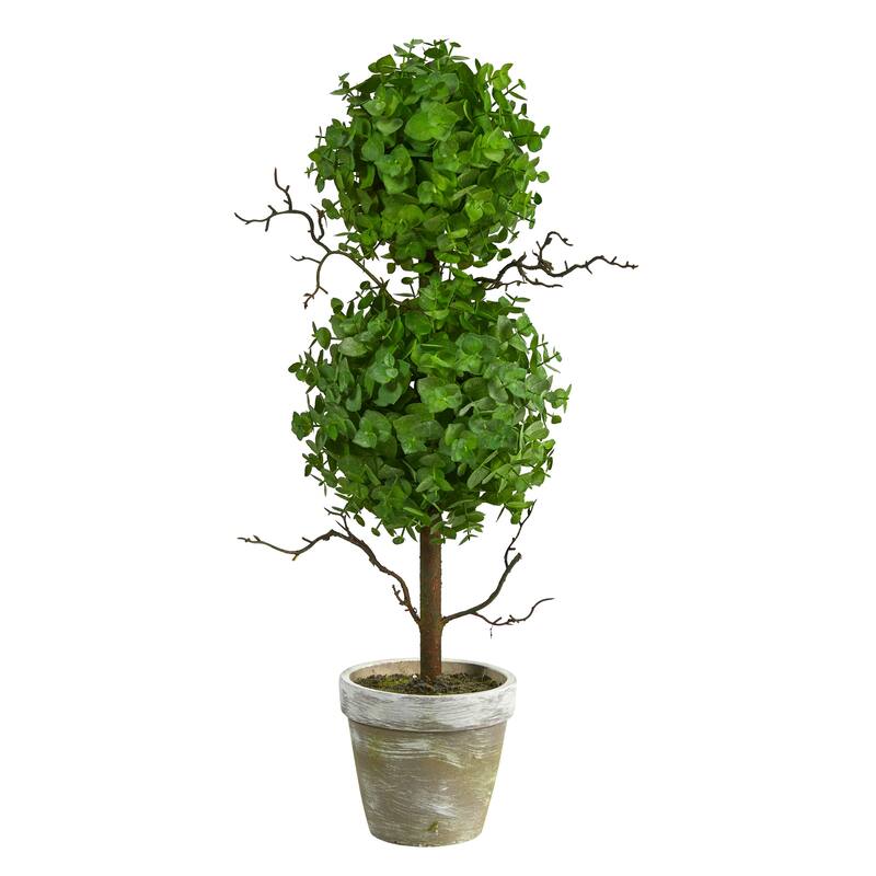 2' Eucalyptus Double Ball Topiary Artificial Tree - 6"