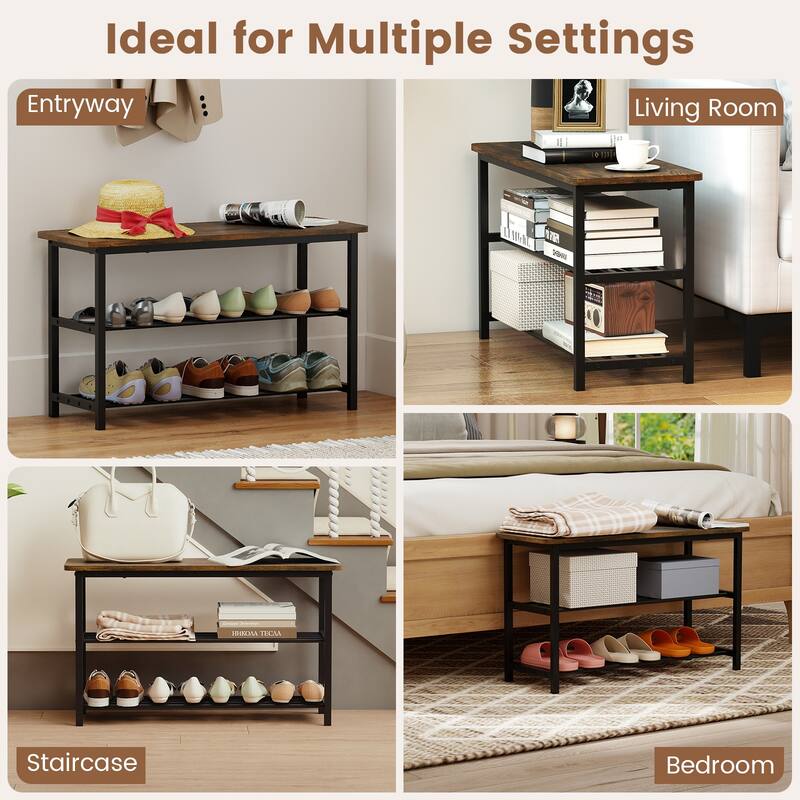 Gymax 3-Tier Shoe Rack Bench w/ Heavy Duty Metal Frame & 300 lbs Seat