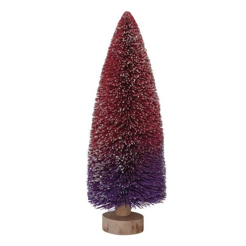Bottle Brush Tree with Wood Base and Glitter - Purple