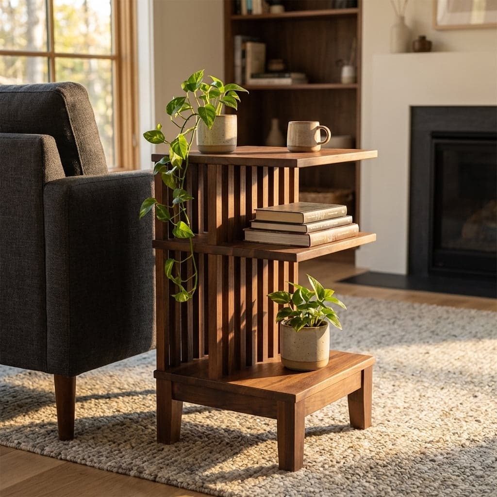 Dark Walnut Hardwood Nightstand Side Table End Table - Unique Scandinavian Design