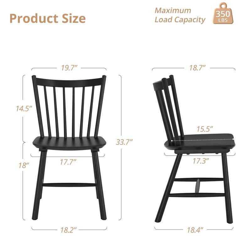 Solid Wood Simple Living Dining Chairs Set of 2 - 18" H