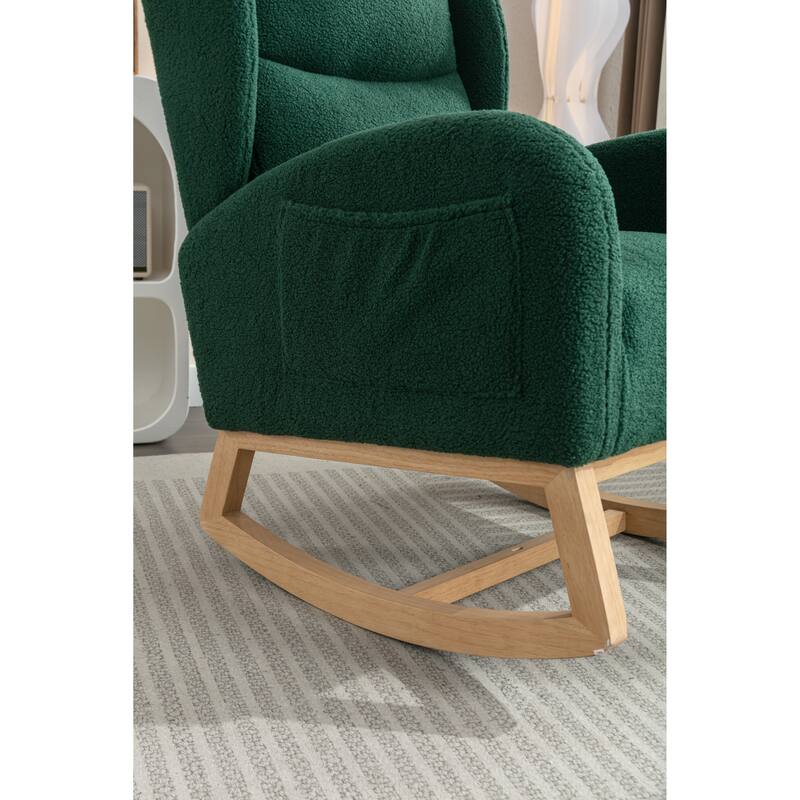 Rocking Chair Nursery, Modern Upholstered Glider Rocker with Side Pocket, High Backrest Accent Armchair for Living Room