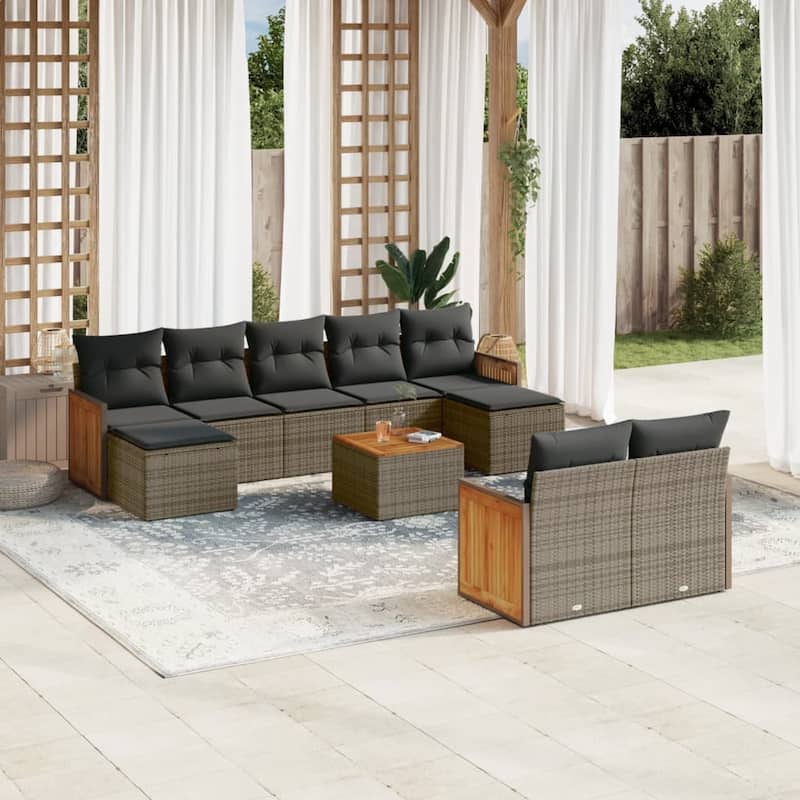 vidaXL Patio Sofa Set with Cushions Outdoor Conversation Furniture Poly Rattan