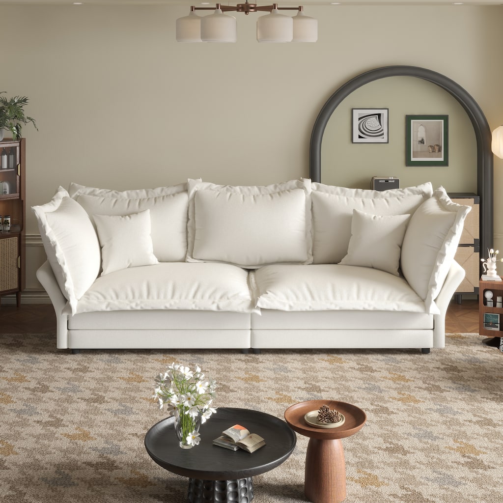 90.55" Cloud Sofa, Convertible Chaise Lounge Sofa with Soft Pillows Upholstered Deep Seat Modular Sofa with Curved Armrests