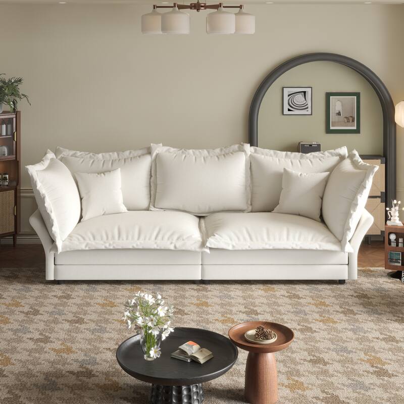 90.55" Modern Deep Seat Sofa Couches with Multiple Large Soft Pillows - Beige