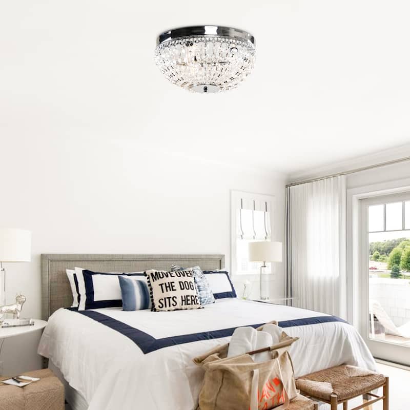 Modern 3-Light Chrome Crystal Flush Mounts Chandelier