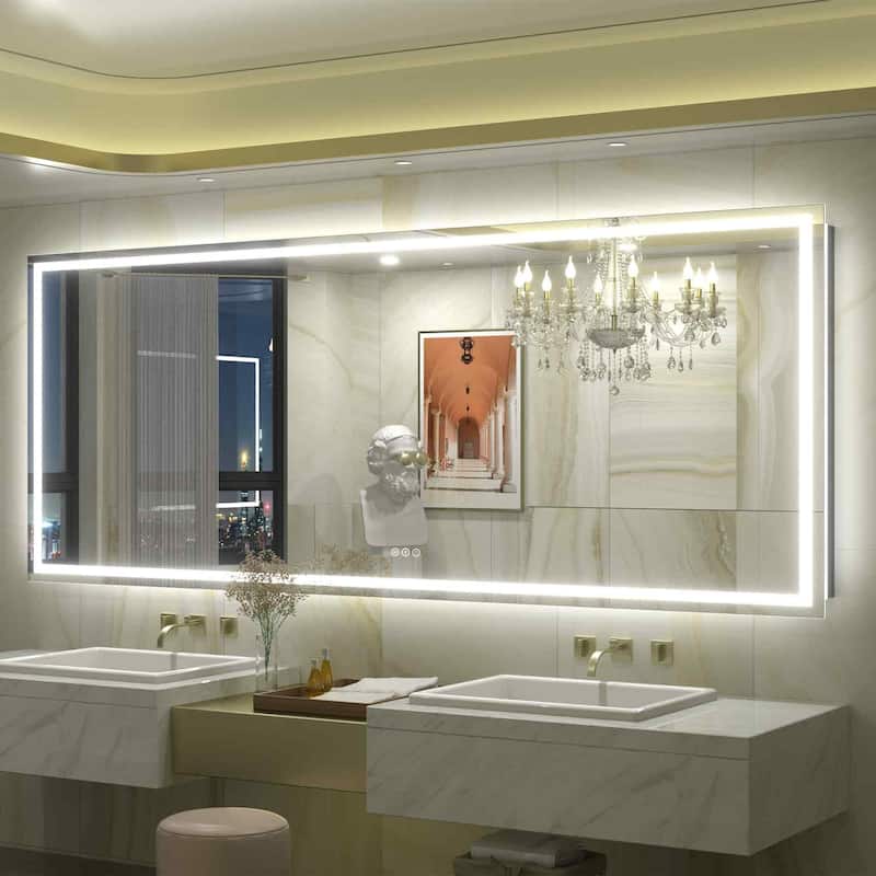 KIOTEE Super Bright Anti-fog LED Bathroom Mirror with Backlit and Front Lighting 3-Year Warranty - 84x32