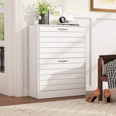 Shoe Storage Cabinet Two Drawer Space Saving Grey/Oak/White Dresser