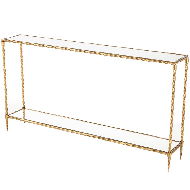 Metal Twisted Rope Inspired Console Table with Mirrored Glass Top and Shelf - Gold - Roche River Decor - Gold