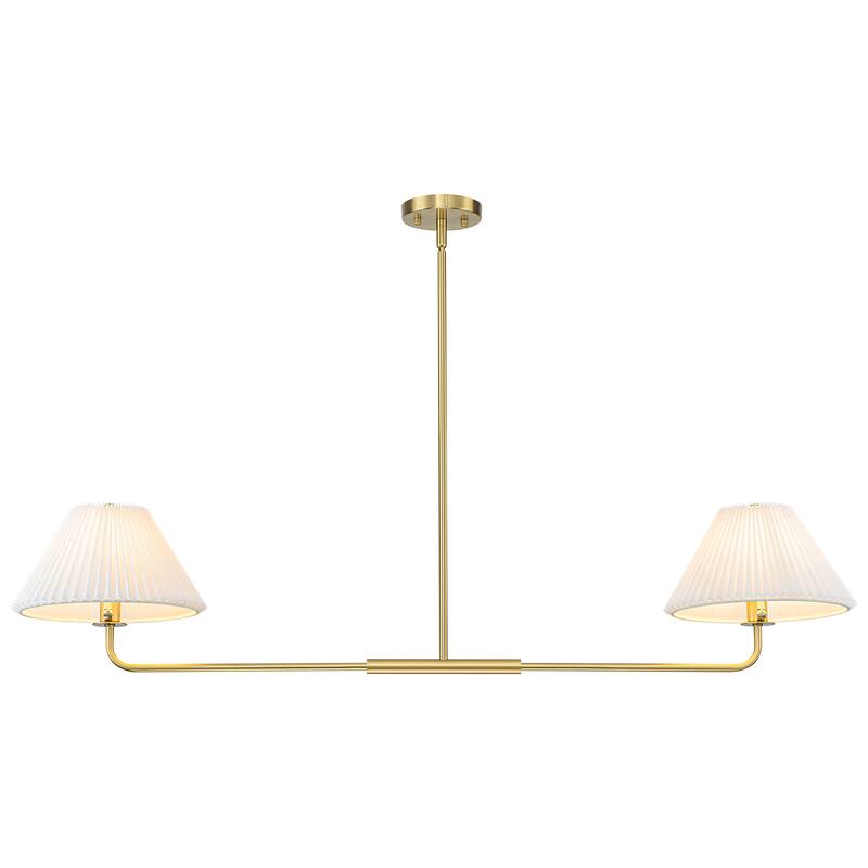 2-Light Modern Gold & Black Linear Pleated Fabric Pendant Kitchen Island Light