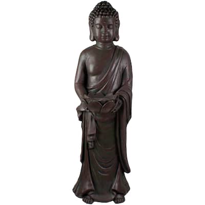 19.5" Gray Standing Buddha with Lotus Outdoor Garden Statue