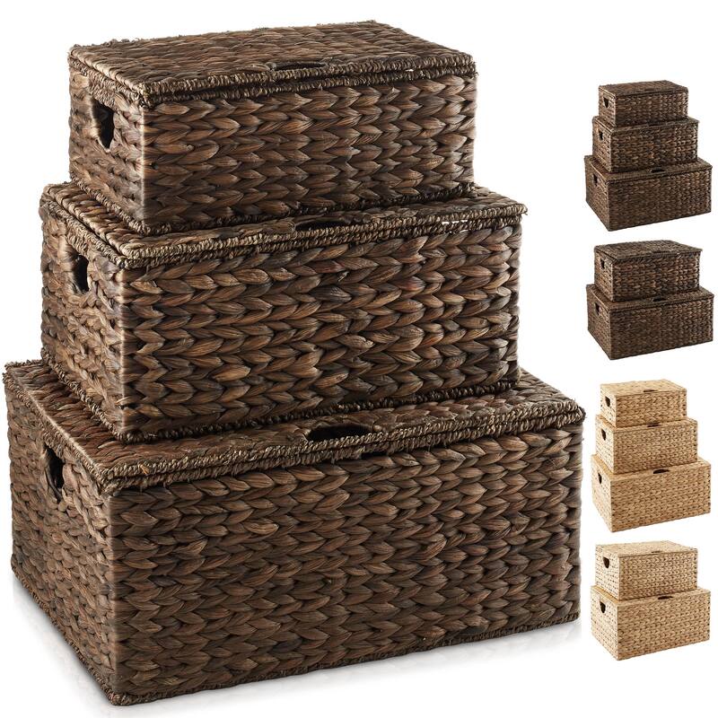 Water Hyacinth Rectangular Storage Baskets with Lids Nesting Basket