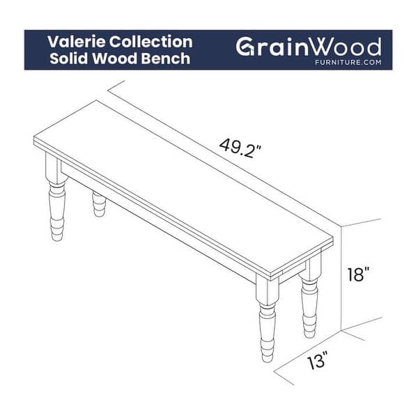 dimension image slide 3 of 2, Grain Wood Furniture Valerie Solid Wood Dining Bench