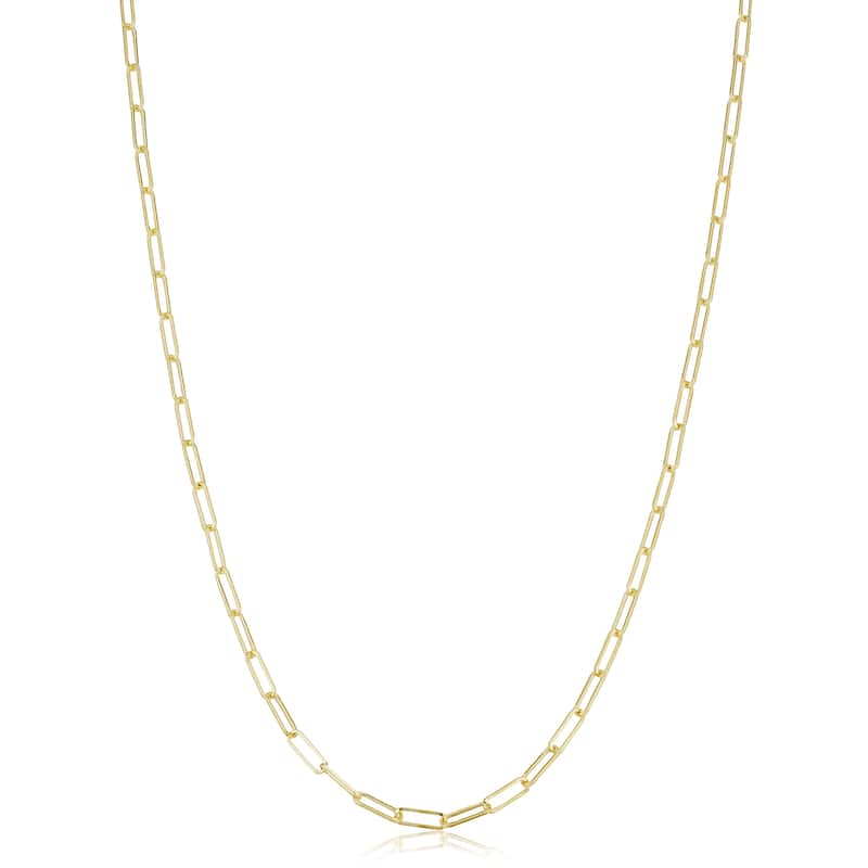 Solid 14k Yellow Gold 2 millimeter Polished Paperclip Link Chain Necklace | Made in Italy