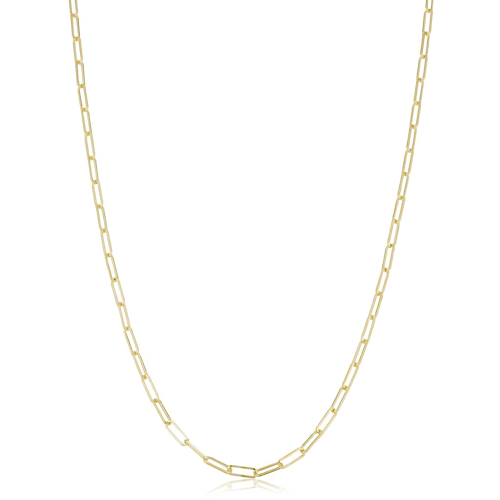 Solid 14k Yellow Gold 2 millimeter Polished Paperclip Link Chain Necklace | Made in Italy