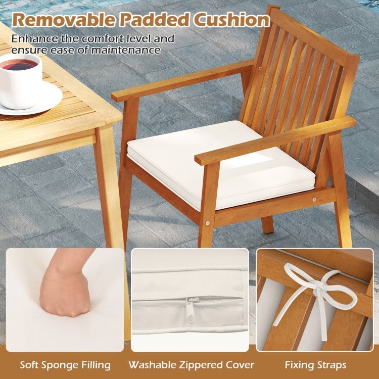 Natural Oak Acacia Wood Outdoor Dining Chairs Set of 2 with Cushions Set - 25" x 23" x 34" (L x W x H)