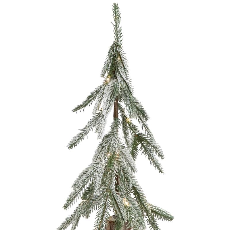 Pre-Lit Flocked Battery Operated Alpine Artificial Christmas Tree - 3' - Clear LED Lights - 3 Foot
