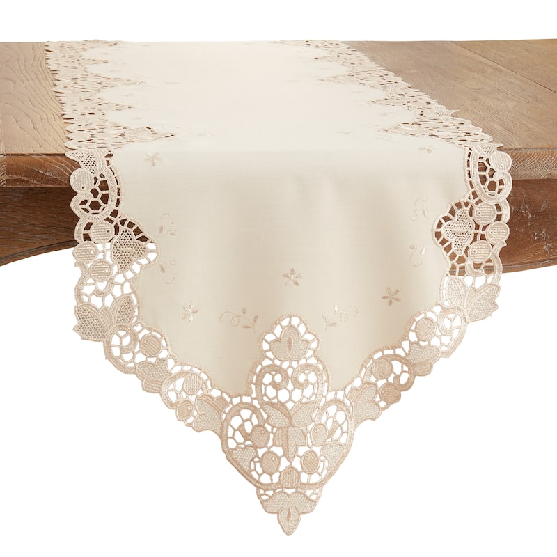 Table Runner With Lace Design - 15"x66" - Ecru