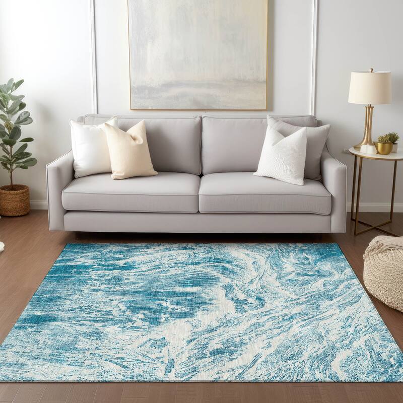 Machine Washable Indoor/ Outdoor Modern Abstract Chantille Rug