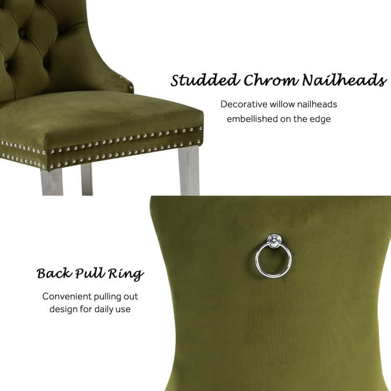 High-end Tufted Velvet Upholstered Nailhead Dining Chair Set of 6