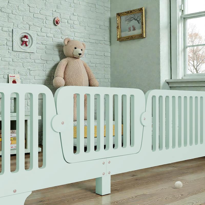 Montessori Floor Bed with Fence and Door, Kids Floor Bed Frame with Slats, No Box Spring Needed