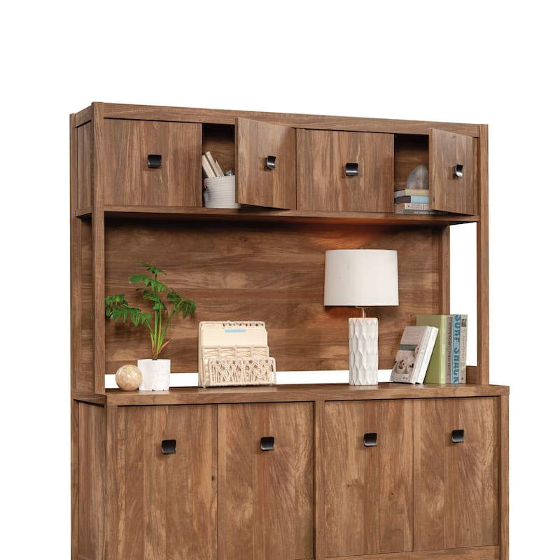 Wood Hutch with Concealed Storage, Brown - 65.95" W x 14.09" D x 42.21" H