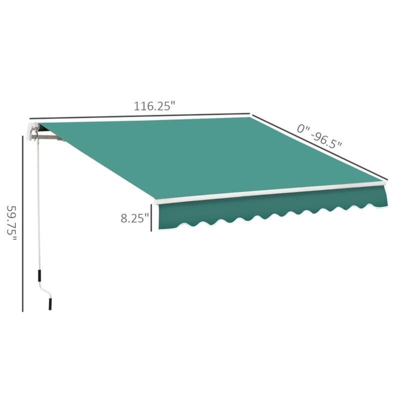 Retractable Patio Polyester Awning with Adjustable Handle and UV Rain Protection for Patio or Balcony - 116.25" W x 96.5" D