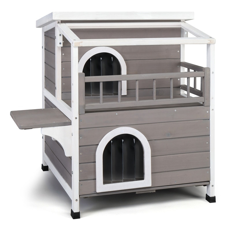 Wooden Outdoor Cat house with Weatherproof Roof
