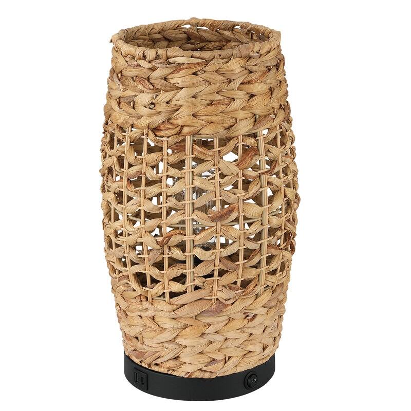 Acroma Rattan Decorative Table Lamp with Black Metal Base