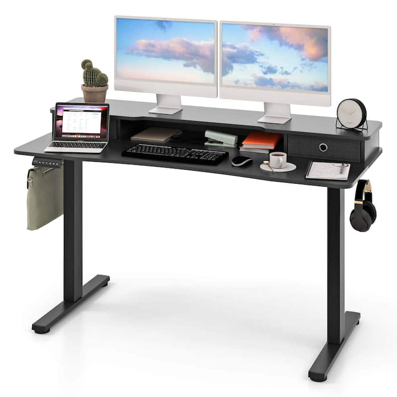 Costway 55"x 24" Electric Standing Desk with 2 Drawers Monitor Stand - See Details - Black