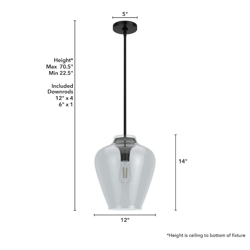 Hunter Vidria 12" 1-Light Pendant - Kitchen Island, Dining Room, Entry - Contemporary, Transitional
