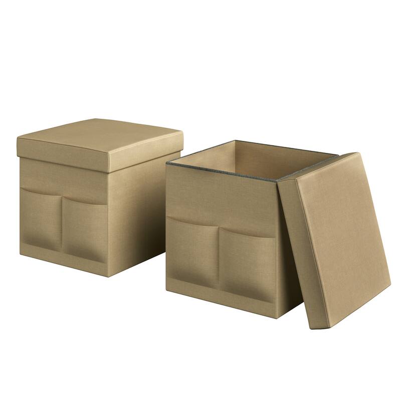 Lavish Home 15 Inch Tuffted Folding Foot Rest Storage Ottoman, Set of 2 - Beige