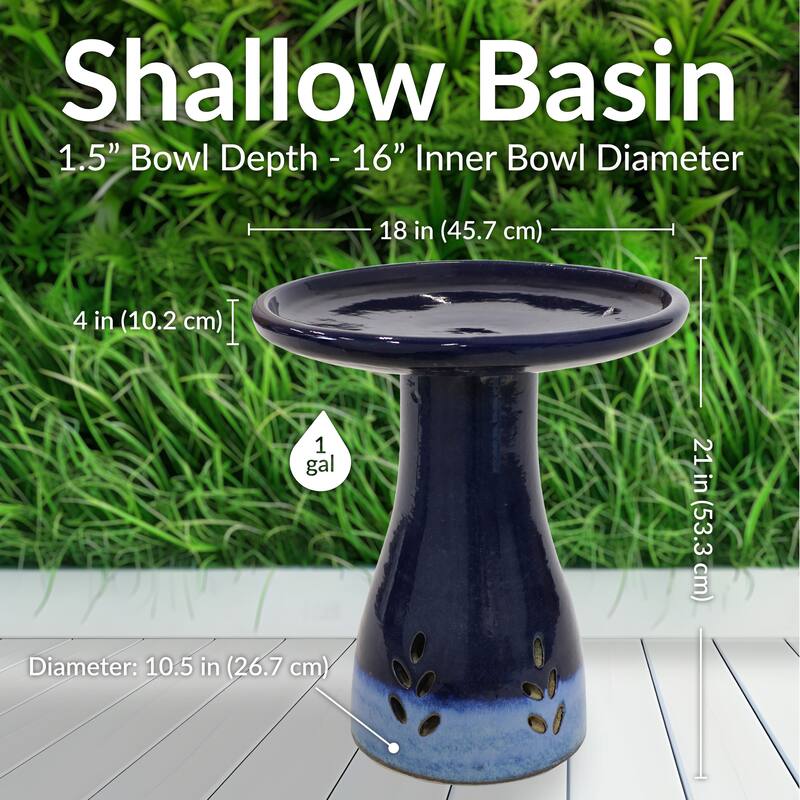 Sunnydaze Glazed Ceramic Outdoor Bird Bath - UV/Frost Resistant