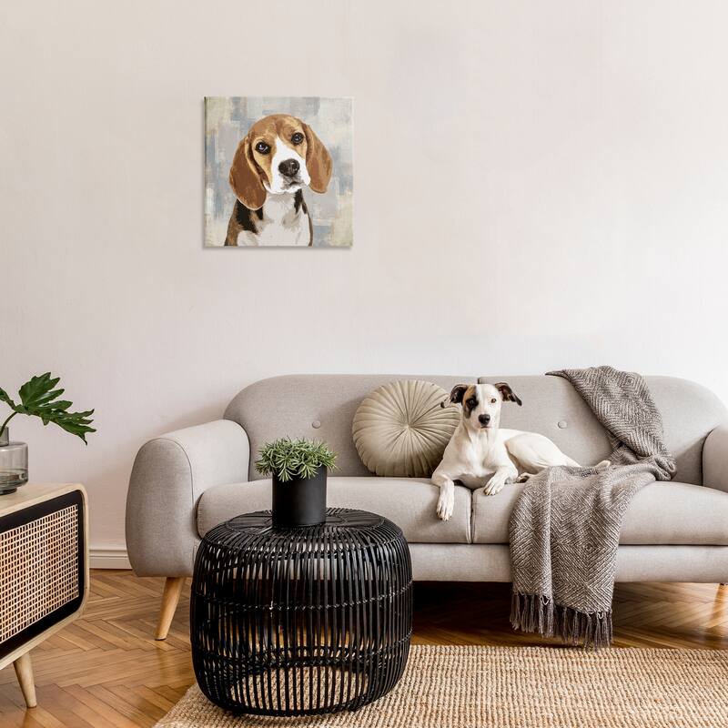 Stupell Dog Beagle Patiently Waiting Abstract Backdrop Pet Collage Canvas Wall Art - Brown