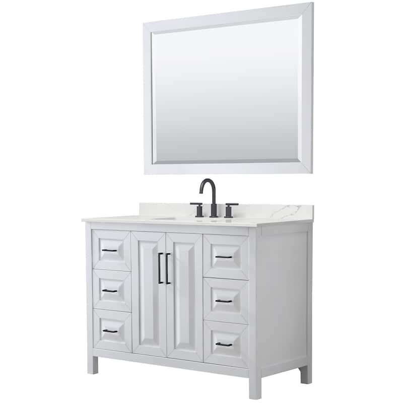 Wyndham Collection WCV252548S-QTZ-US3M46 Daria 48" Free Standing - White / Giotto Quartz Top / Matte Black Hardware