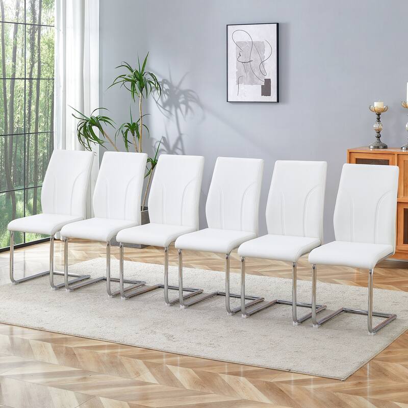 6 Dining Chair Set, Dining Chair Set, PU Material High Back Seat and Sturdy Leg Chair