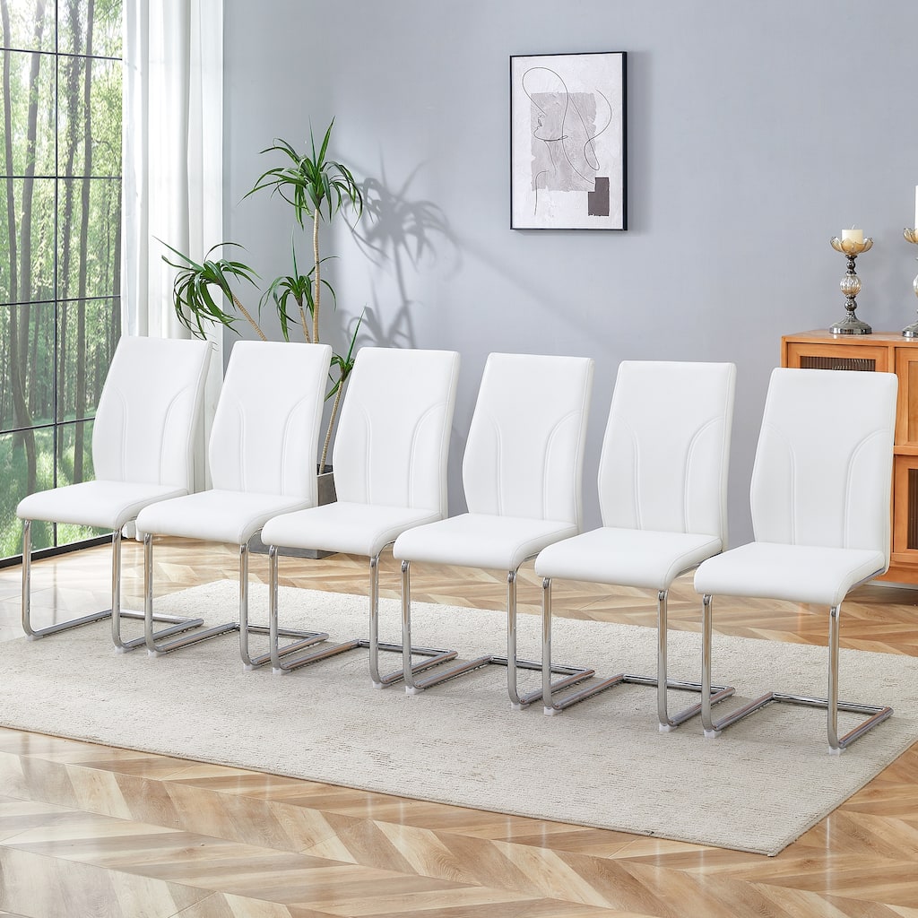 6 Dining Chair Set, Dining Chair Set, PU Material High Back Seat and Sturdy Leg Chair