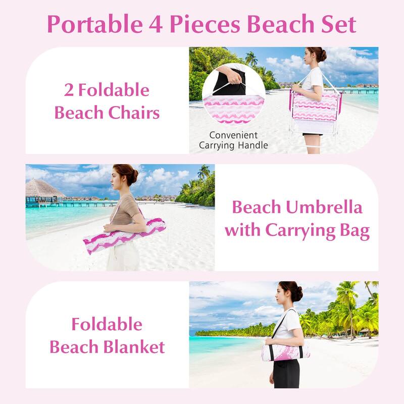 Costway 4 PCS Beach Umbrella Set with 2 Foldable Chairs & Picnic - See Details