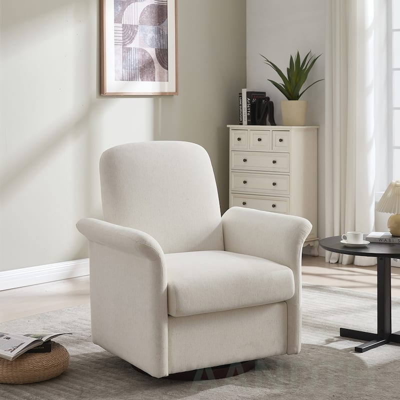 Swivel Linen Barrel ArmChair - Cream