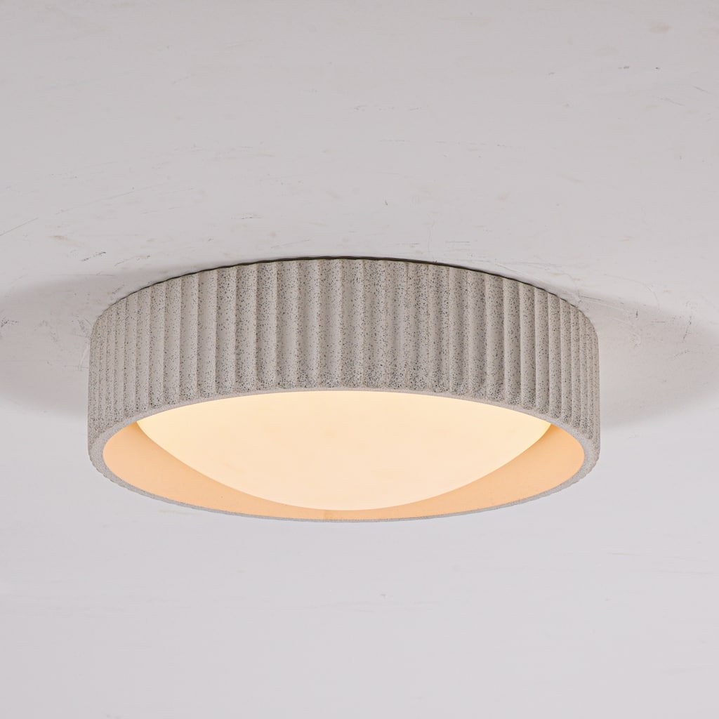 15W Modern Beige Cement LED Flush Mount Ceiling Light, Minimalist Textured Design for Bedroom & Bathroom - 1 Light