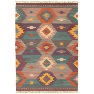 Kalista Flat-Weaves & Kilims Red Kilim 5'5 x 7'9 346071 eCarpet Gallery Area Rug for Living Room Hand-Knotted Wool Rug Bedroom 