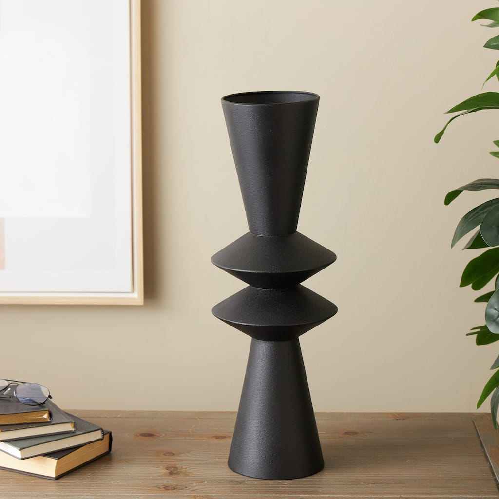 Black Metal Art Deco Fluted Decorative Vase