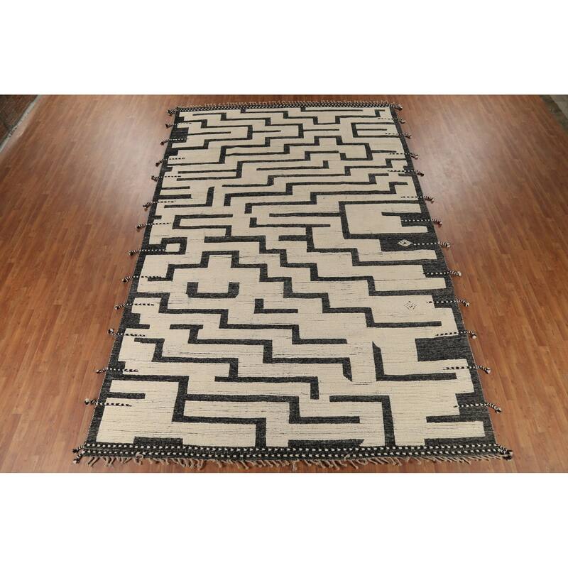 Geometric Moroccan Large Area Rug Handmade Wool Carpet - 9'9"x 14'10"