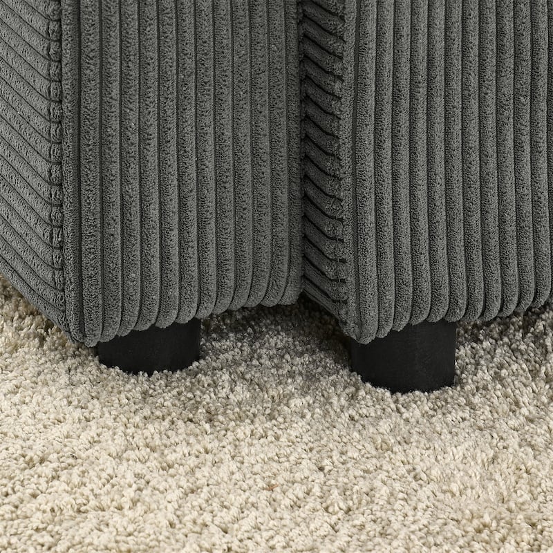 Deep Seat Loveseat Sectional Sofa Corduroy Upholstered Lounge Couch with Ottoman, Storage Armrests, Cup Holders and Phone Stand