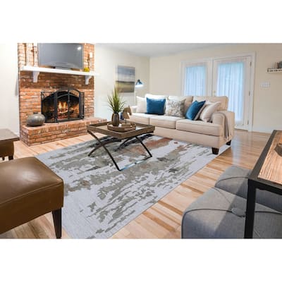 Handmade Emeralda Collection Silver/Tan/Rust Wool and Viscose Area Rug