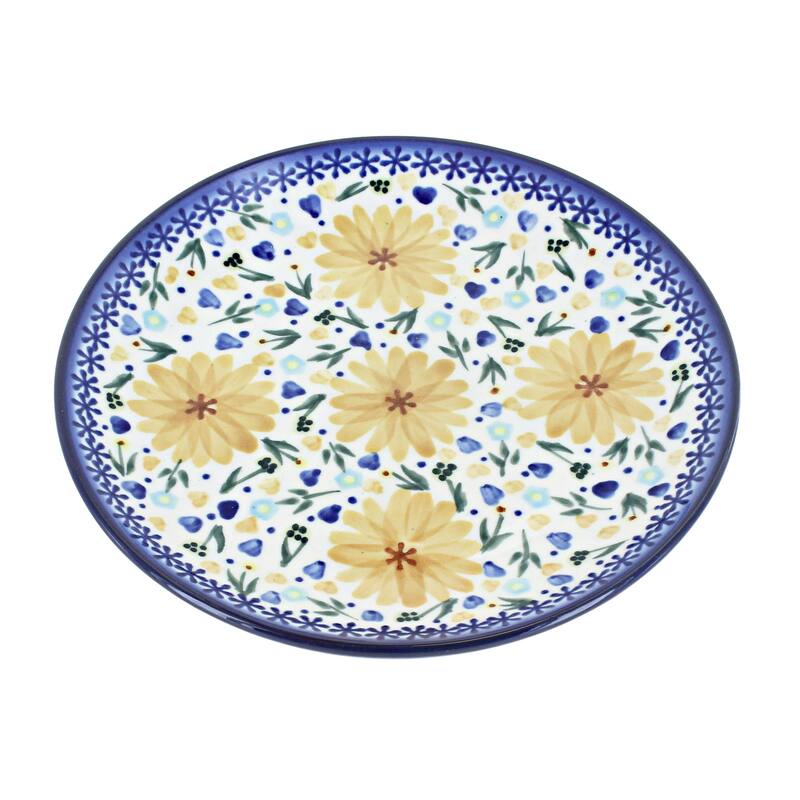 Blue Rose Polish Pottery WR Unikat Dessert Plate - Yellow Daisy