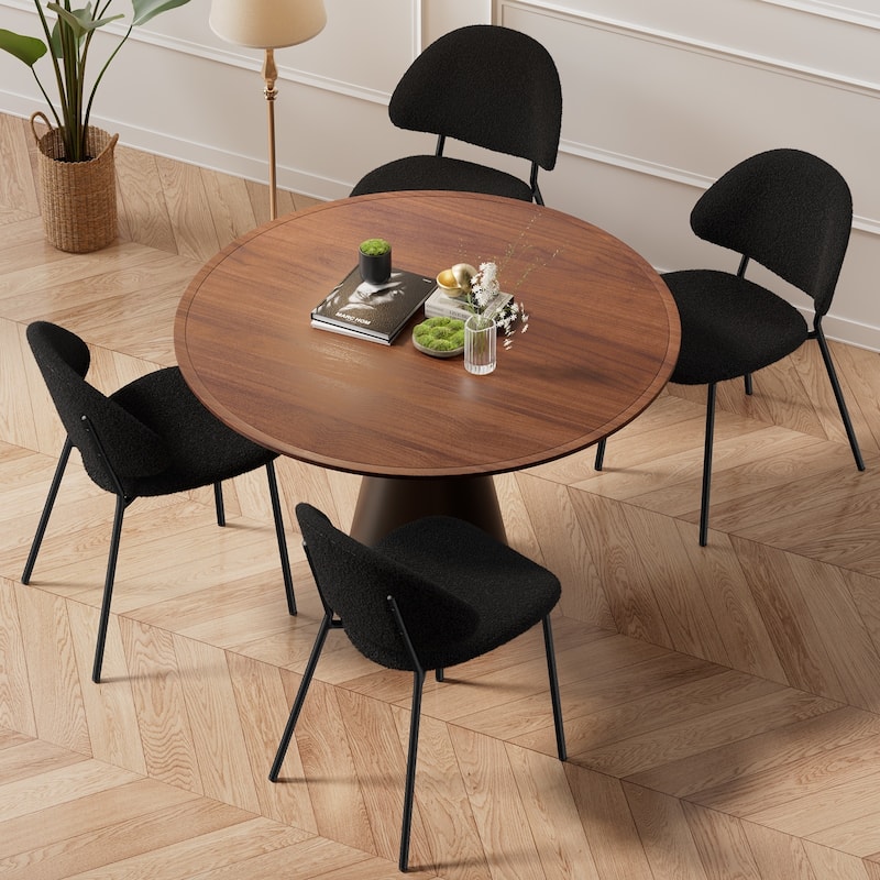 Set of 4 Upholstered PU Leather Dining Chairs Mid-Century Modern Dining Chairs with Curved Backrest for Dining Room Kitchen